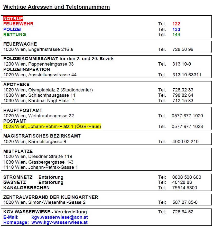 Wichtige Informationen Kleingartenverein